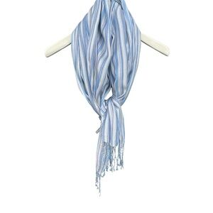 Ann Taylor Blue Stripes Fringe Scarf
